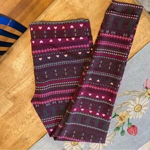 Women’s pink grey heart deer winter Patterned Leggings size 8